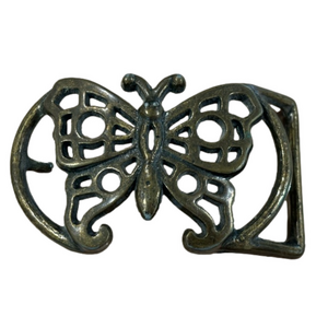 70s BUTTERFLY BELT BUCKLE DARK BRASS PATINA VINTAGE FAIRYCORE WHIMSY 2.25"X4.5"